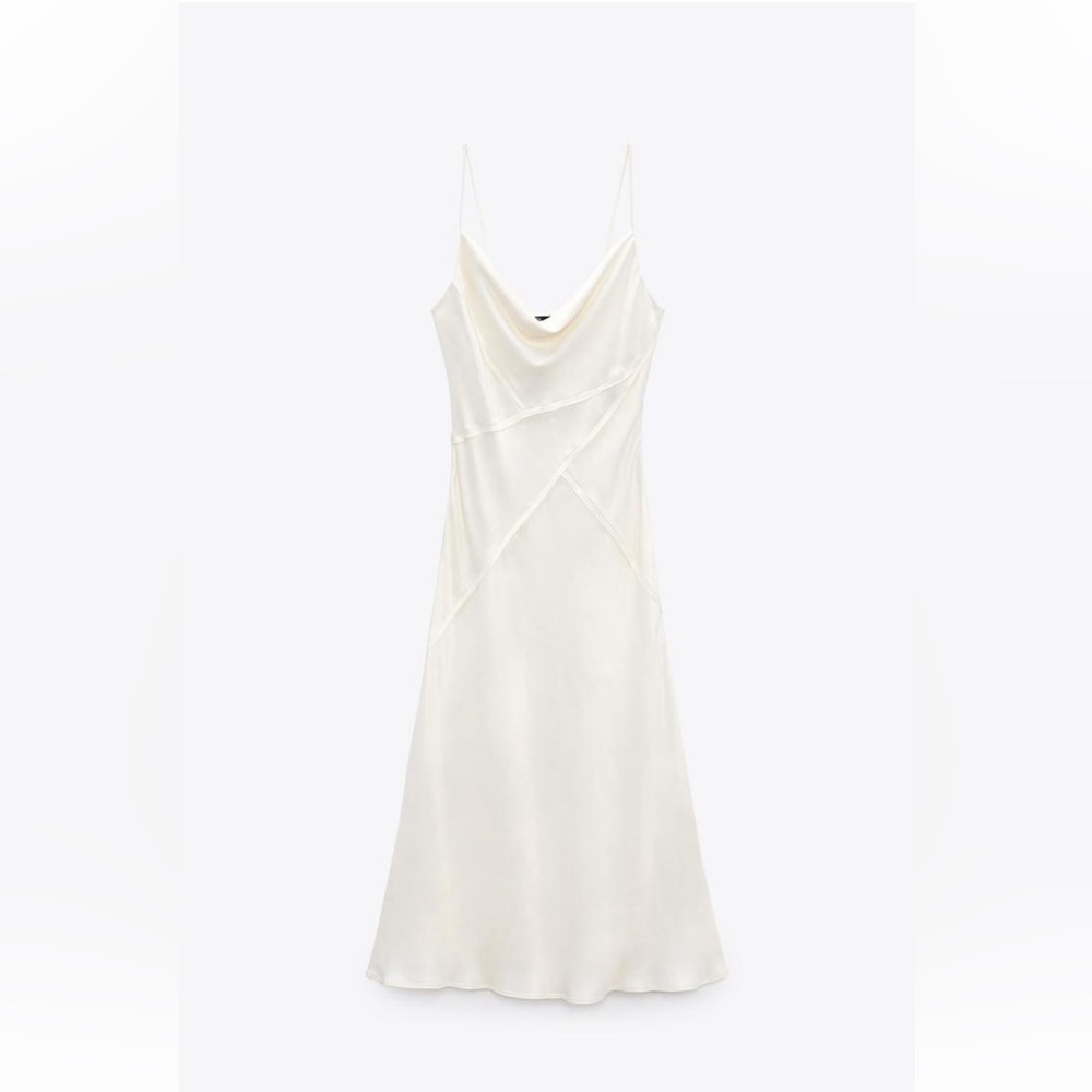 ZARA LINGERIE STYLE SATIN SLIP DRESS - CREAM - Picture 4 of 4